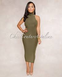 Chic Couture Online Reece Olive Green Body Con Midi Dress Http Www Chiccoutureonline C Green Dress Outfit Olive Green Dress Outfit Elegant Cocktail Dress