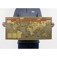 Us 2 79 44 Off Tea Revives The World Maps Vintage Kraft Paper Poster Wall Chart Sticker Antique Wall Art Decor Map 72x35cm Hd031 In Wall Stickers