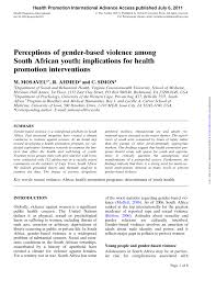 Pdf Perceptions Of Gender Based Violence Among South African Youth Implications For Health Promotion Interventions