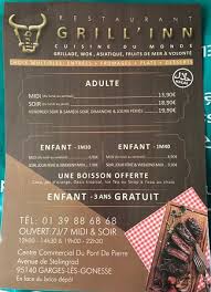 Recto De L Affichette Du Grill Inn De Garges Les Gonesse Picture Of Grill Inn Garges Les Gonesse Tripadvisor