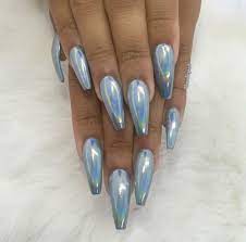 Silver Chrome Coffin Shape Acrylic Nails Nagellack Ideen Nagel Nagellack