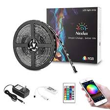 nexlux led strip lights wifi wireless smart phone controlled 16 4ft non waterproof strip light kit black color changing lights working with android and ios sys in 2021 strip lighting led strip lighting waterproof