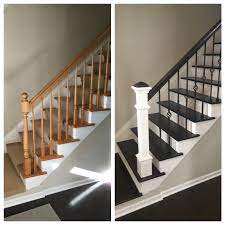 Renovating Stairs Wrought Iron Wood Floor Finishing Clean Lines Diy Staircase Makeover Stair Railing Makeover Staircase Makeover