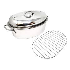 Stainless Steel Oval Lidded Roaster Pan Extra Large And Lightweight With Induction Lid And Wire Rack Multi Purpose Oven Cookware H Roaster Pan Set Cookware