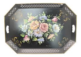 19th century french hand painted tole tray with flowers and foliage. Signed Fred Austin Wall Decor Green Tole Tray Hand Painted Tole Tray Vtg Nashco Tray Fruit Floral Motif Metal Painted Tray Home Living Decorative Trays Vadel Com