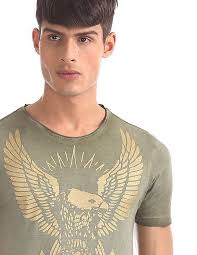 Buy Ed Hardy Men Green Slim Fit Metallic Print T-Shirt