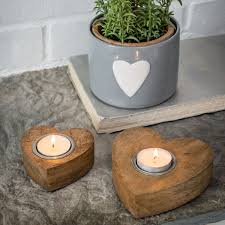Tea light candle holder kohl's woodland retreat wood & metal deer read. Natural Wood Heart Tea Light Candle Holders Valley Living