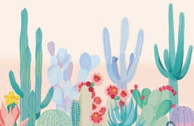 How to paint three cacti. Cute Colorful Cactus Wallpaper Mural Hovia
