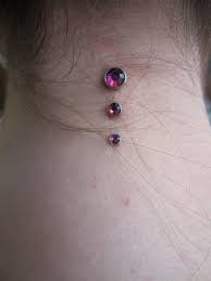 Vertical Nape Piercing With Multi Size Gems Neck Piercing Cool Piercings Piercings