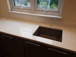 Marble, granite, quartz, dekton, neolith, quartz, white, black, kitchen worktops, vanity tops. 30mm Unistone Carrara Misterio Quartz Worktops Breakfast Bar Upstands And Window Cill