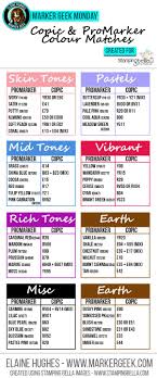 Copic Promarker Colour Matches Suggestion Chart Created By