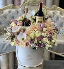 Wine Flowers Anyone Flower Box Gift Wine Arrangement Flowers Bouquet Gift