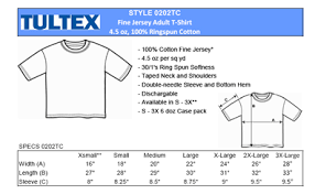 Tultex Size Specifications For 0202 T Shirts Wholesale
