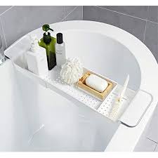 Royal craft wood luxury bamboo bathtub caddy tray with book and wine holder (black). Broadseal Expandable Bathtub Tray Adjustable Bathtub Caddy Tray And Organizer For Book Wine Phone Washing Colander Pp Tpr Material For Vegetable And Fruit Black Bathtub Trays Home Kitchen Ekoios Vn
