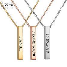 Uzone Custom Stainless Steel Name Date Vertical Bar Necklace 3 Color Personalized Square Nameplate Id Tags Vertical Bar Necklace Custom Jewelry Custom Necklace