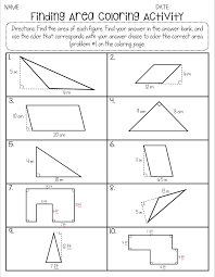 Finding Area Of Parallelograms And Triangles Coloring Activity Triangle Worksheet Finding Area Math Center Activities