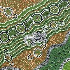 Australian Aboriginal Fabric Goanna Dreaming Green By Heather Kennedy Aboriginal Fabric Aboriginal Dot Painting Fabric