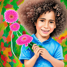 Happy Latino Boy with Curly Hair · Creative Fabrica
