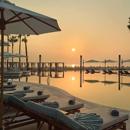 The most luxurious beach club address with private adults only pool and pristine beach access, with Doha's most iconic view ⠀ Open Monday - Saturday 10am - 7pm For Reservations +974 4484