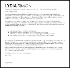College application letters are written when seeking admission into the college. Admissions Advisor Cover Letter Sample Cover Letter Templates Examples