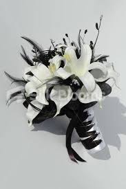 Beautiful Black White Small Bridal Bouquet W Lilies Feathers White Bridal Bouquet Small Bridal Bouquets Prom Flowers Bouquet