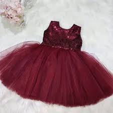 Burgundy Tulle Flower Girl Dresses With Sequins 1st Birthday Dresses Girls Sequin Dress Burgundy Flower Girl Dress