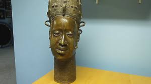 Vintage Benin Bronze Head of Queen Iyoba, Edo Tribe, Nigeria, 34"High