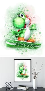Nintendo Yoshi Watercolor Mario Bros Art Print Yoshi Print Fine Art Print Wall Poster Home Decor Painting Boys Decor Boys Pos Desenho Decoracao Desenhos