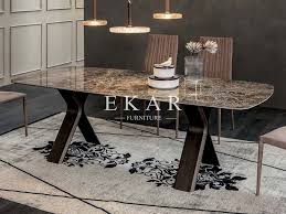 Fashion Design Black Metal Base Long Dining Table In 2020 Dining Table Long Dining Table Table