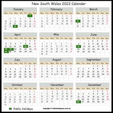 2022 Public Holidays Nsw