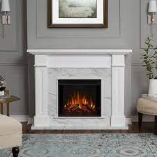 Striking molding and an offset facade frame. Real Flame Kipling 54 In Freestanding Electric Fireplace In White With Faux Marble 6030e Wm The Home Depot