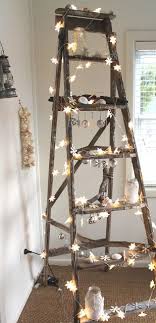 Wind Twinkle Lights Around A Vintage Old Wooden Ladder And Decorative Shells Starfish For Rusti Rustic Christmas Mantel Ladder Christmas Tree Rustic Christmas