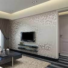 White Silver Floral Patterned Wallpaper Black Grey Striped Floor Dining Accent Walls In Living Room Elegant Living Room Furniture Living Room Decor Inspiration