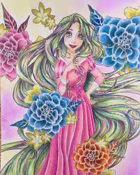 初めてのディズニープリンセス セリアの アートぬりえrapunzel を塗りました やっぱり 人物は難しい 白ペンの使い方も肌塗りも その他 もろもろ もっと勉強しなければ でも 髪の毛やドレスは新鮮で楽 art coloring books aurora sleeping beauty