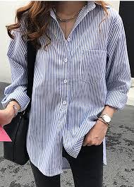 Black And White Vertical Striped Shirt Outfit Dot And Skull Print Halloween Blouse Liligal Com Usd 31 58 Blue Striped Shirt Outfit Striped Shirt Women Outfits With Striped Shirts