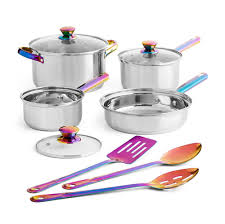 Cookware Set Stainless Steel Brand New 10 Piece Iridescent Pots Pans Lids Cook Mainstays Cookware Set Stainless Steel Rainbow Kitchen Cookware Set