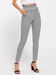 Black And White Gingham Pants Frilled Waist Gingham Pants Gingham Pants Pants For Women Clothes