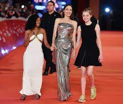 Angelina Jolie Holds Hands with Zahara and Shiloh at Eternals Premiere in Rome