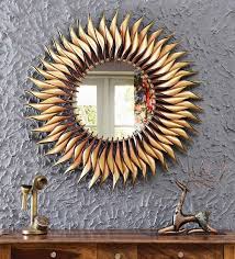 Buy modern round mirrors online now or. Buy Metal Round Wall Mirror In Yellow Colour By Malik Design Online Decorative Mirrors Wall Accents Home Decor Pepperfry Product