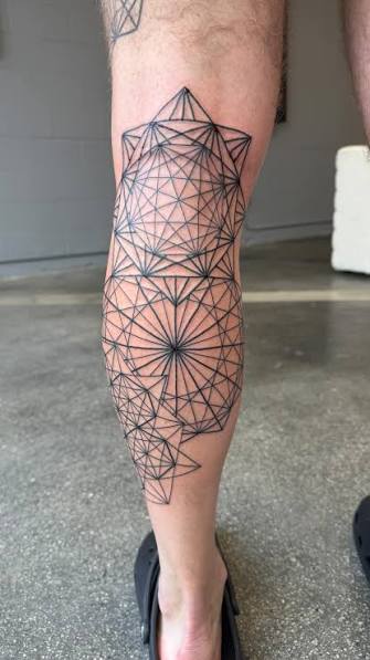 Geometric line art leg sleeve in the progress. Session II