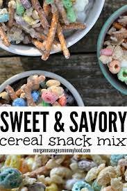 Sweet And Savory Cereal Snack Mix Recipe Cereal Snacks Snack Mix Savory Cereal