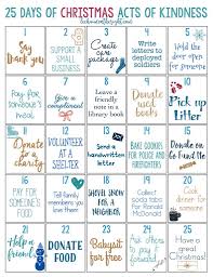 25 Days Of Christmas Acts Of Kindness Free Printable 25 Days Of Christmas Random Acts Of Kindness Christmas Calendar