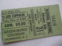Details About Led Zeppelin Original__1977__concert Ticket Stub__greensboro Coliseum__ex