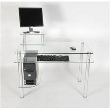 43 W Computer Desk With Keyboard Tray Glass Clear By Rta Home And Office 142 99 Desk Is Supported Glass Computer Desks Glass And Aluminium Desk Furniture