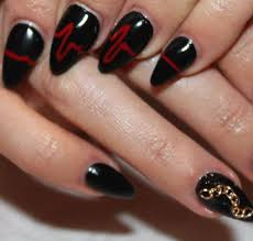 Nails Stiletto Black Red Lined New Expression Nails Simple nail design but still will grab everyones attention.