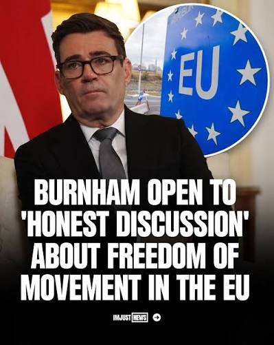 UK Prime Minister Andy Burnham has called for an “honest discussion” about potentially restoring freedom of movement between Britain and the European Union. He argues that pre-Brexit migration often i