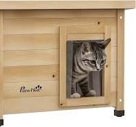 PawHut - Casa para gatos (madera elevada, con techo asfalto, puerta con  cortina, ventana, 57 x 45 x 43 cm), color amarillo : Amazon.es: Productos  para ...