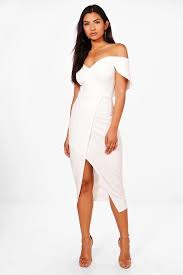 Boohoo May Off Shoulder Wrap Skirt Midi Dress Party Wear Long Tops Emerald Green Cocktail Dress Green Cocktail Dress