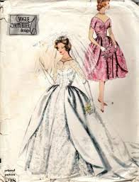 Mccalls 9677 vintage 1954 sewing pattern breathtaking bridal dress wedding gown, elegant princess seamed bodice low scooped neckline full bouffant skirt with full underskirt size 16 bust 34 uncut on. Wedding Dress Patterns Vintage Dress Yp