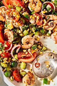 Spicy Shrimp With Blistered Cucumbers Corn And Tomato Recipe Recipe Spicy Shrimp Corn And Tomato Recipe Recipes